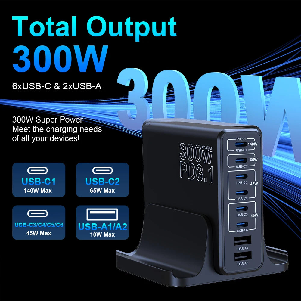 300W USB C Fast Charger Multi Port