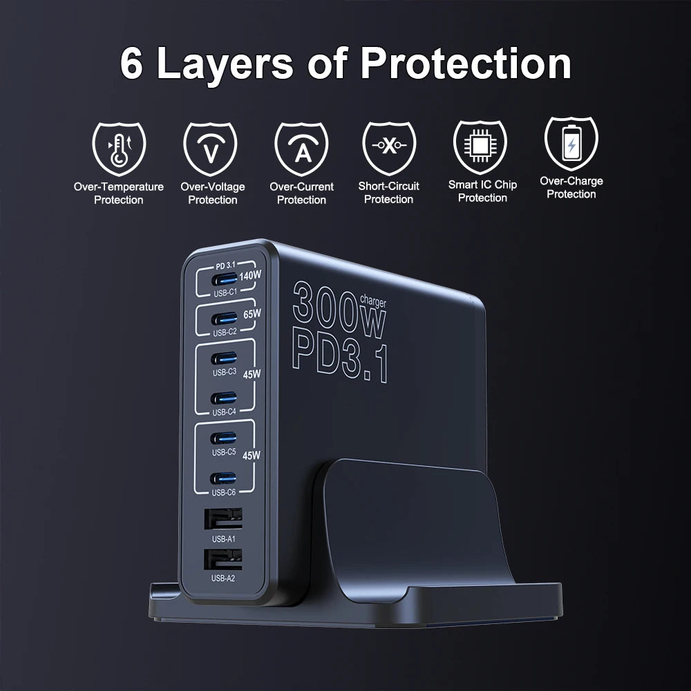 300W USB C Fast Charger Multi Port